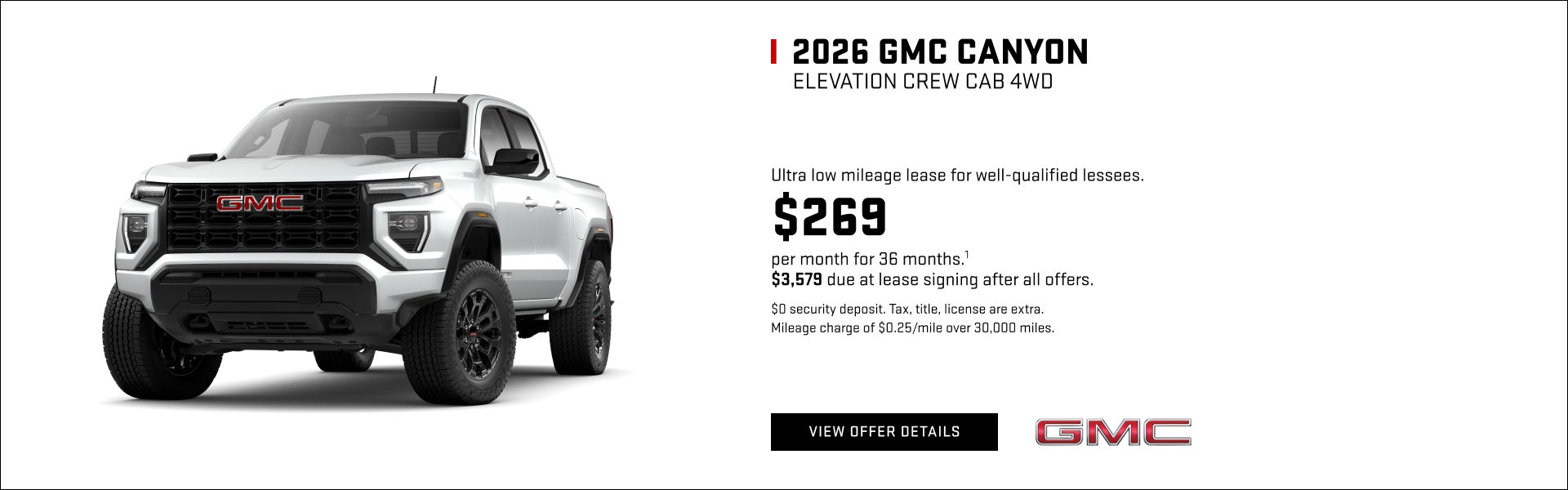 Ultra low mileage lease for well-qualified lessees.

$269 per month for 36 months.1 

$3,579 due ...