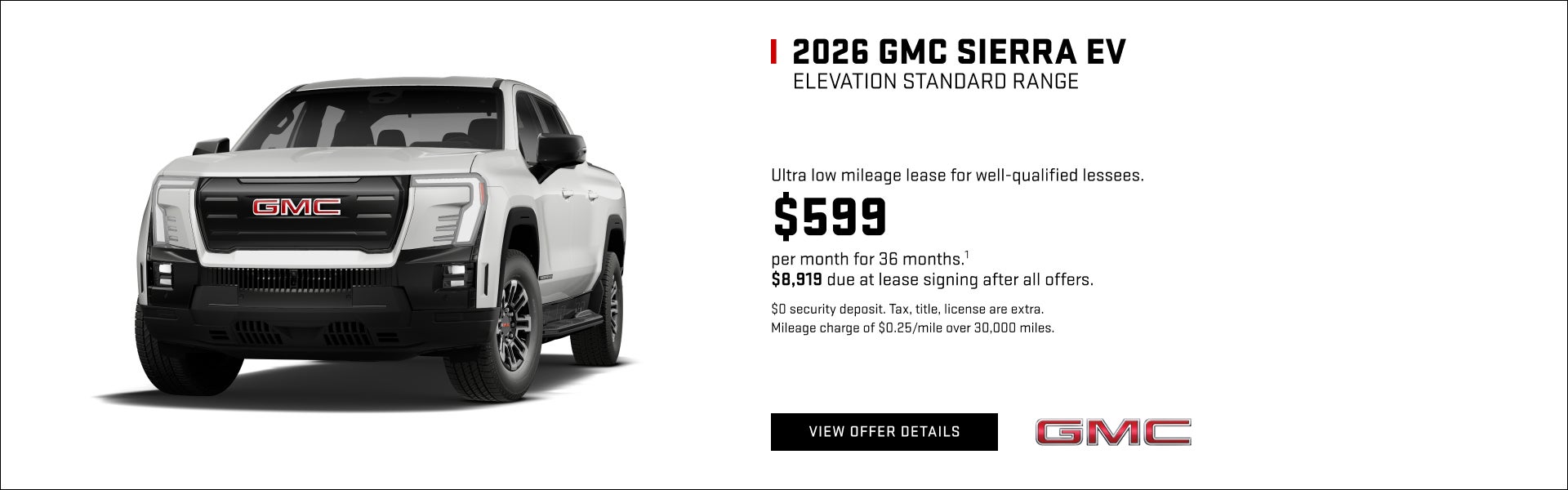 Ultra low mileage lease for well-qualified lessees. 

$599 per month for 36 months.1 

$8,919 due...